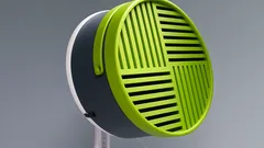 Ventilatore portatile verde e nero con design moderno e griglie multiple